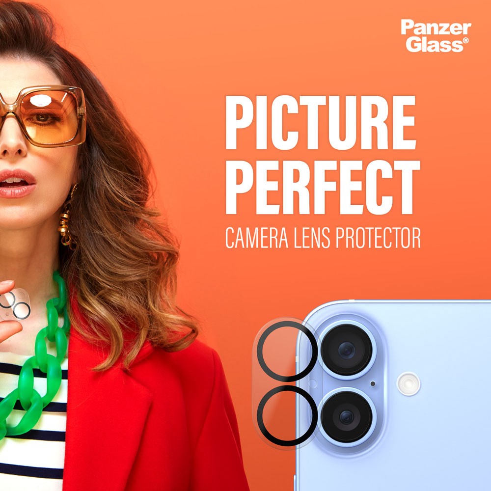 iPhone 16 / 16 Plus PanzerGlass PicturePerfect - Kamerabeskyttelse - Platinastyrke - Gjennomsiktig / Svart
