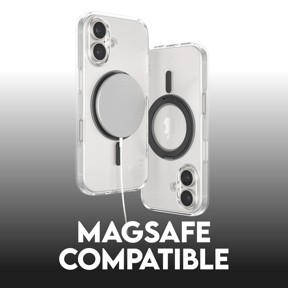 CARE by PanzerGlass iPhone 16 Feature Kickstand Cover - MagSafe-kompatibel - Gjennomsiktig / Svart
