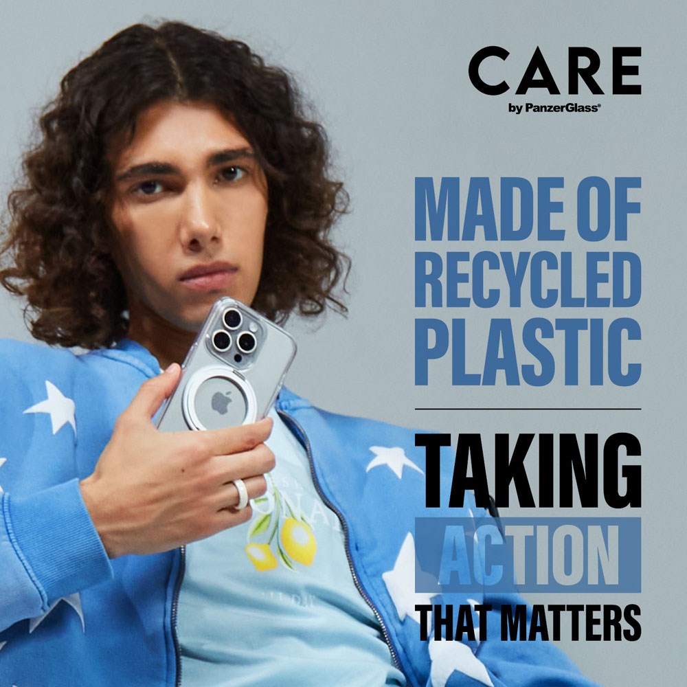 CARE by PanzerGlass iPhone 16 Plus Feature Kickstand Cover - MagSafe-kompatibel - Gjennomsiktig / Sølv