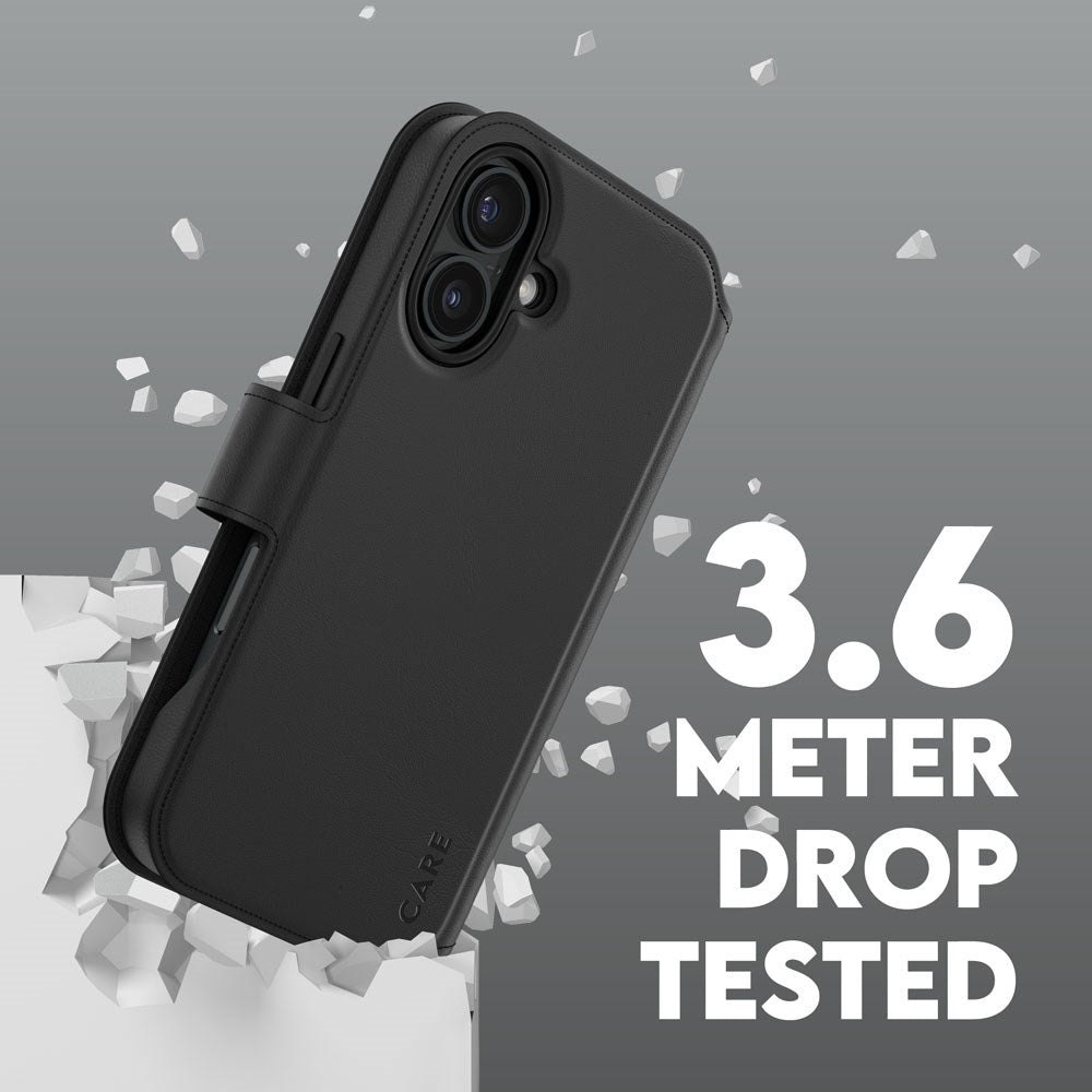 CARE by PanzerGlass iPhone 16 Feature Tango 2-i-1 Flip Cover m. Lommebok - Svart