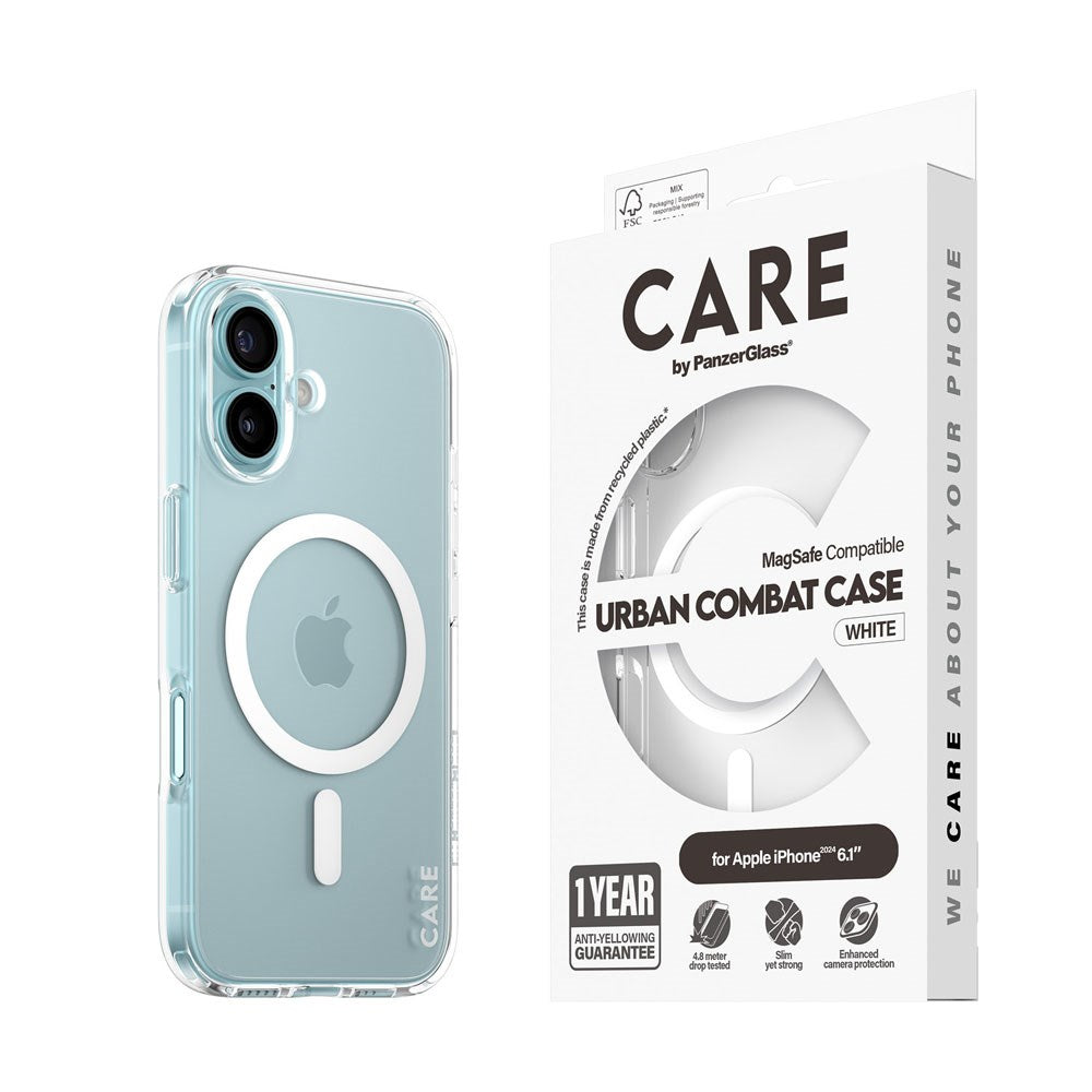 CARE by PanzerGlass iPhone 16 FLAGSHIP Urban Combat-deksel - MagSafe-kompatibel - Gjennomsiktig / Hvit