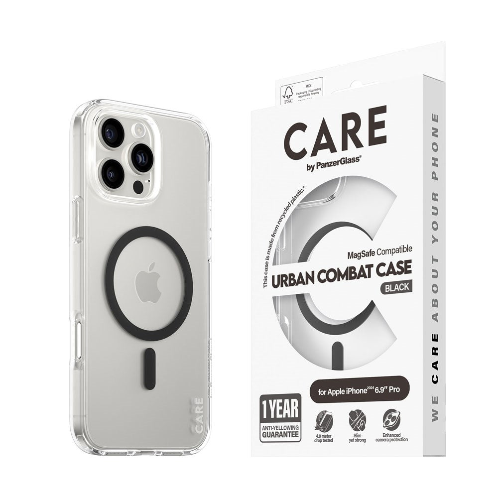 CARE by PanzerGlass iPhone 16 Pro Max FLAGSHIP Urban Combat-deksel - MagSafe-kompatibel - Gjennomsiktig / Svart