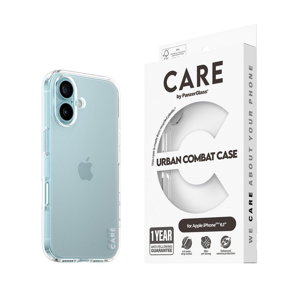 CARE by PanzerGlass iPhone 16 FLAGSHIP Urban Combat-deksel - Gjennomsiktig