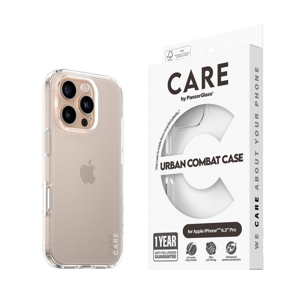 CARE by PanzerGlass iPhone 16 Pro FLAGSHIP Urban Combat-deksel - Gjennomsiktig
