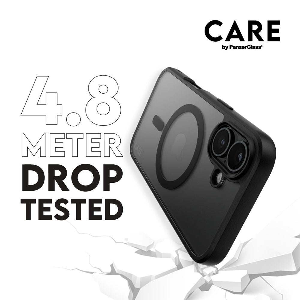 CARE by PanzerGlass iPhone 16 FLAGSHIP Urban Combat-deksel - MagSafe-kompatibel - Gjennomsiktig / svart ramme