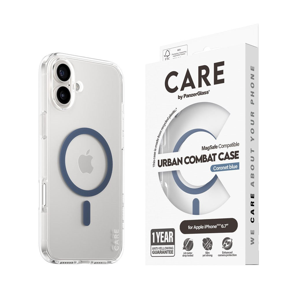 CARE by PanzerGlass iPhone 16 Plus FLAGSHIP Urban Combat-deksel - MagSafe-kompatibel - Gjennomsiktig / Coronet Blue
