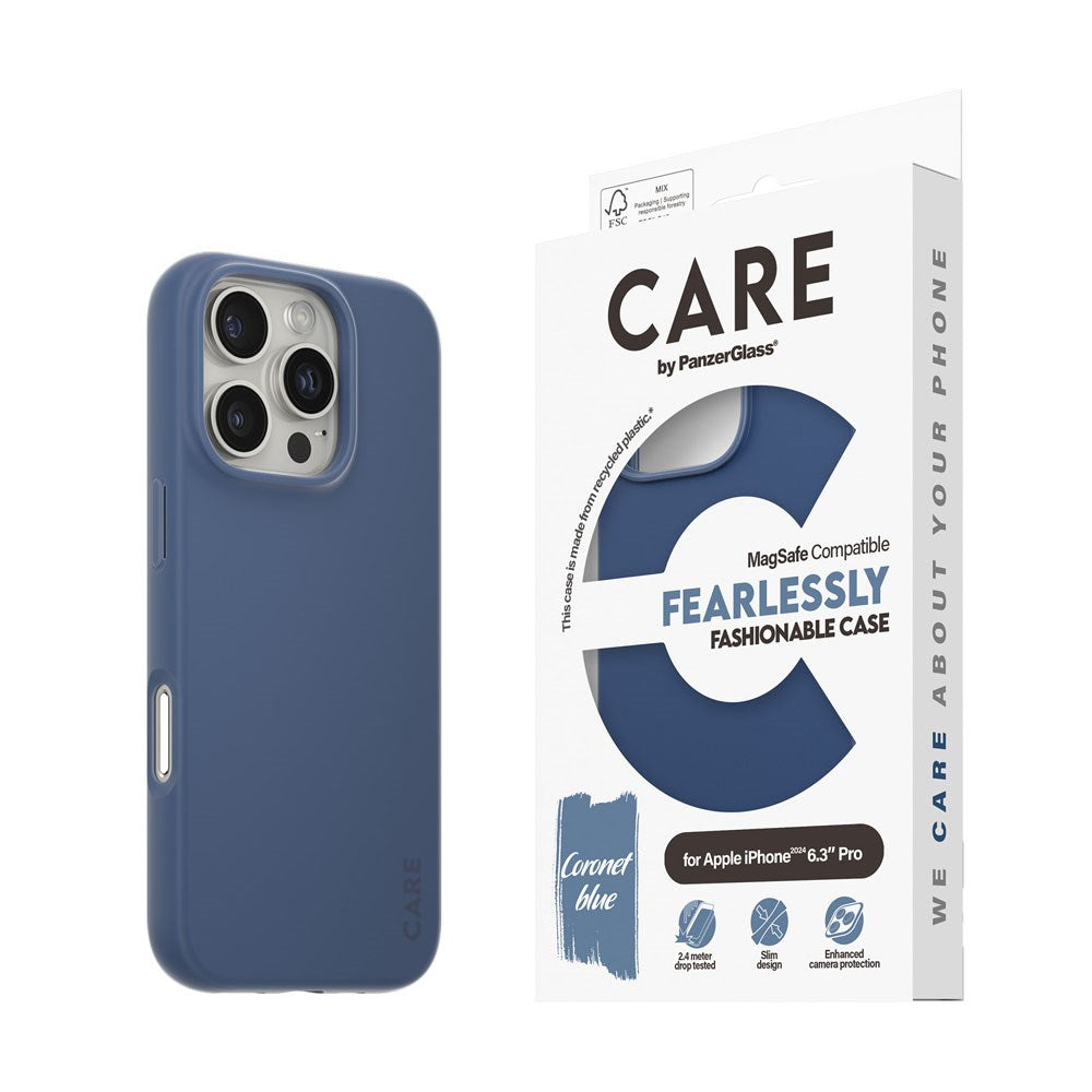 CARE by PanzerGlass iPhone 16 Pro FASHION Fryktløst fasjonabelt deksel - MagSafe-kompatibel - Coronet Blue