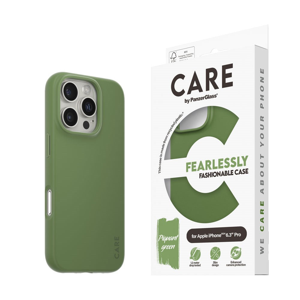 CARE by PanzerGlass iPhone 16 Pro FASHION Fryktløst fasjonabelt deksel - Piquant Green
