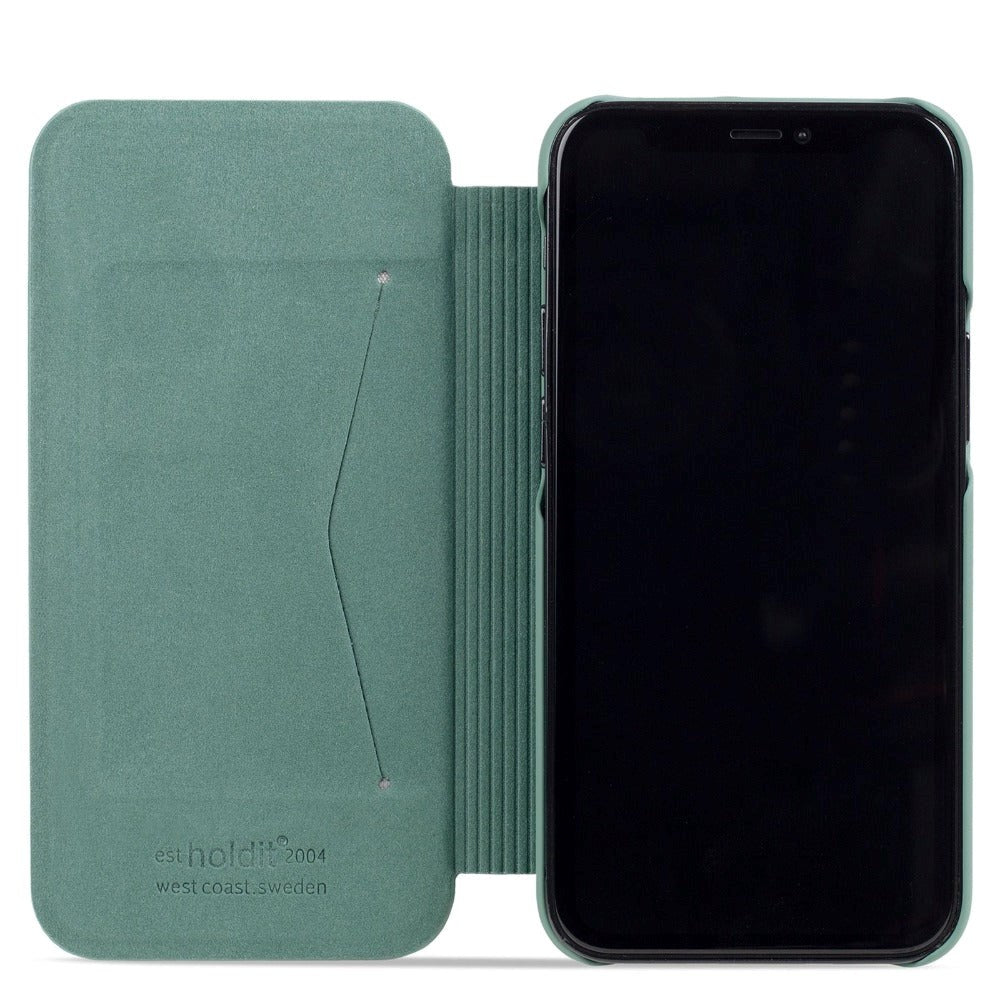 Holdit iPhone 13 Slim Flip Cover m. Pung - Moss Green