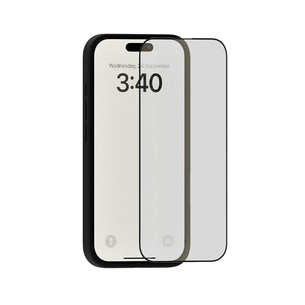 Holdit iPhone 15 Pro Hærdet Glas Skærmbeskyttelse 3D - Case Friendly - Gennemsigtig / Sort Kant