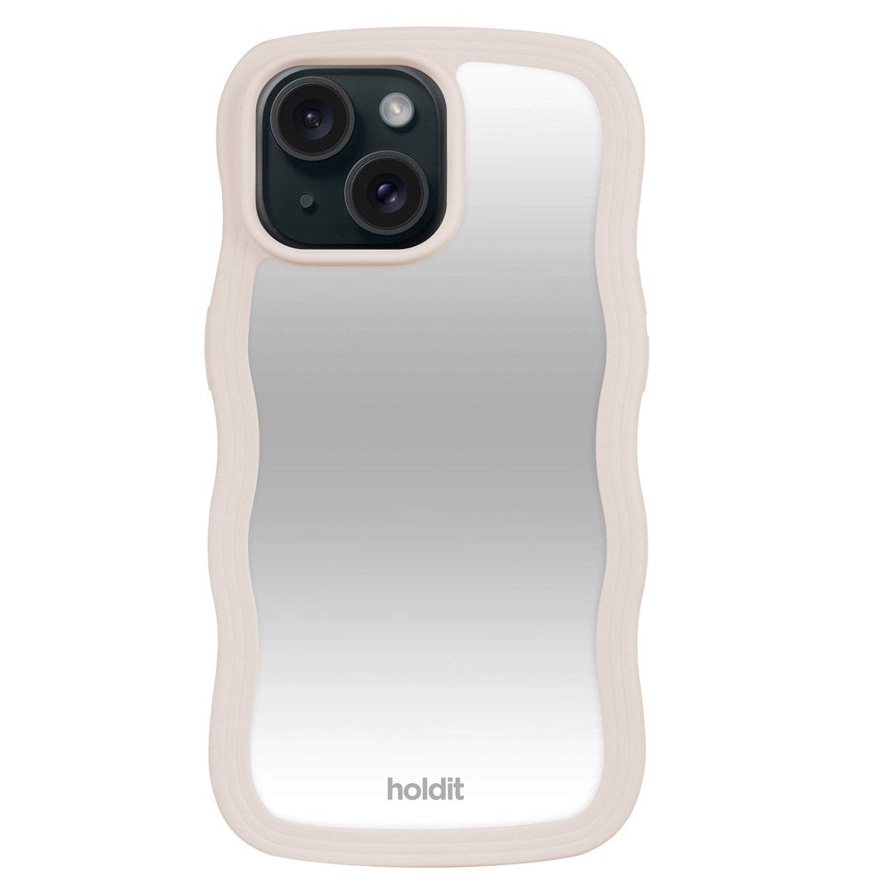 Holdit iPhone 15 / 14 / 13 Wavy Deksel - Lys Beige / Speil