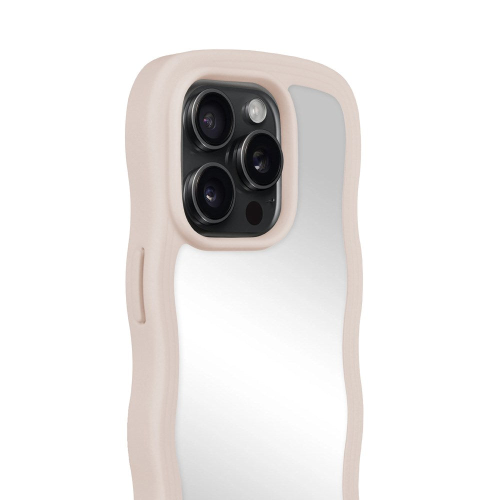 Holdit iPhone 14 Pro Wavy Deksel - Lys Beige / Speil