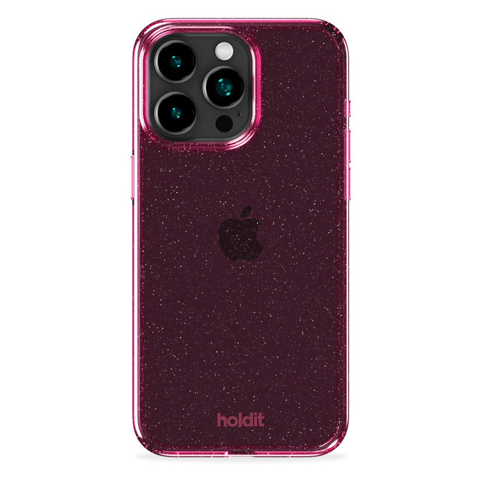 iPhone 15 Pro Holdit Glitter Mobil Cover - Lyserød