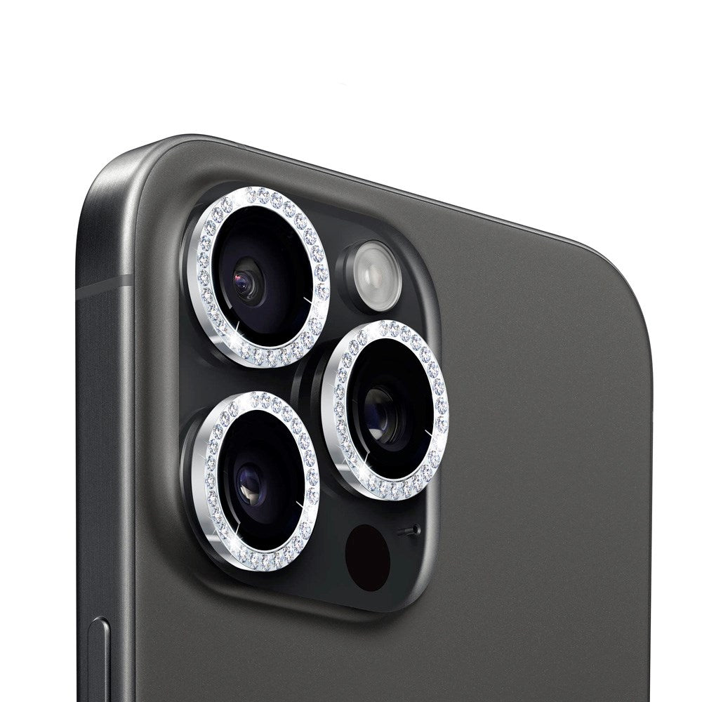 iPhone 15 Pro / 15 Pro Max Holdit Kamerabeskyttelse - Glitter / Sølv