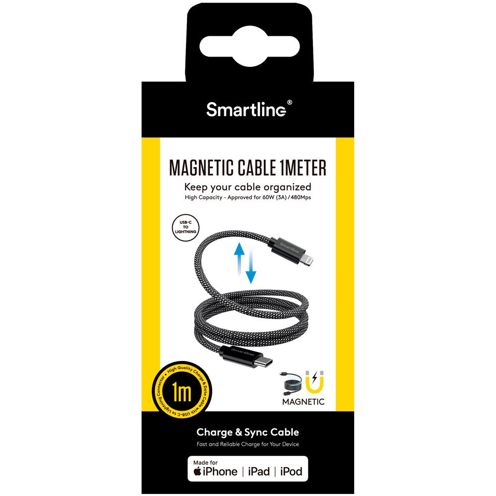 Smartline Magnetisk Opladerkabel USB-C til Lightning 1m - 60W - Sort