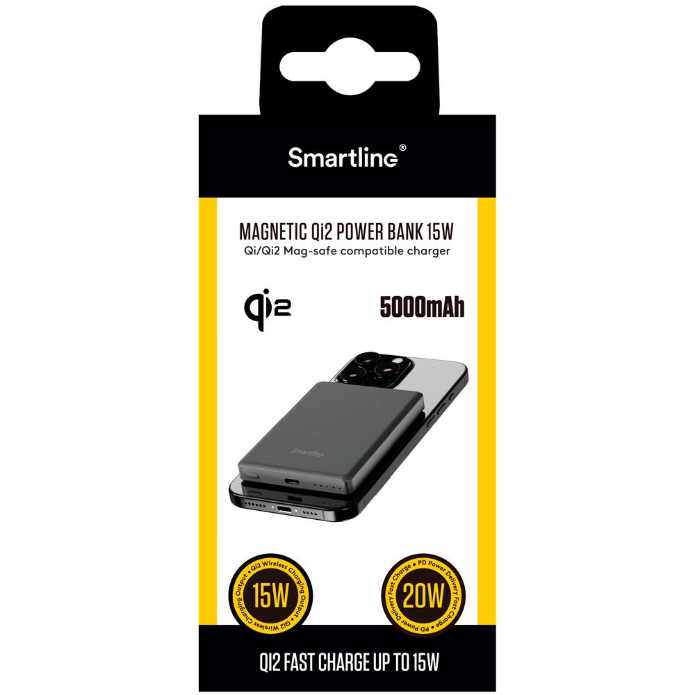 Smartline Power Bank USB-C - 15W - 5000mAh - Qi2 / MagSafe Kompatibel - Space Grey