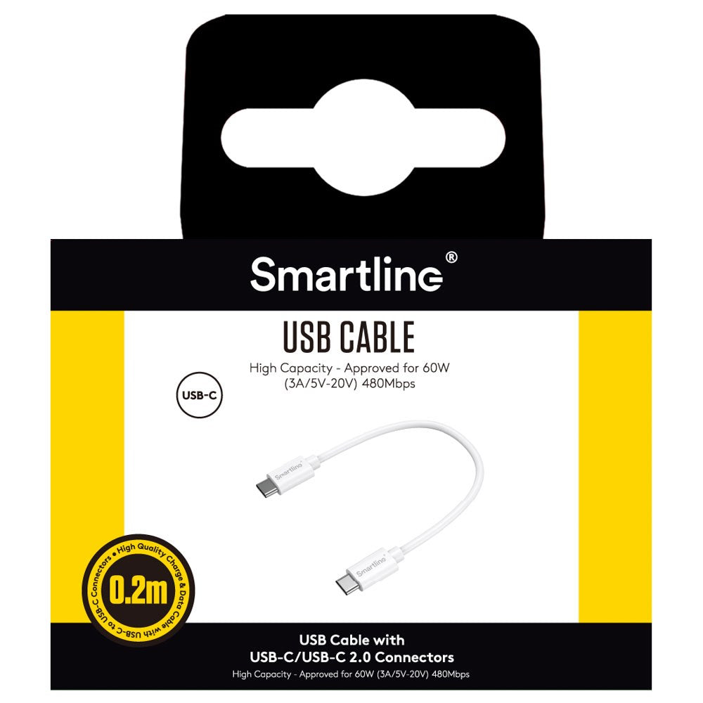 Smartline 60W USB-C til USB-C Ladekabel - 20cm - Hvit