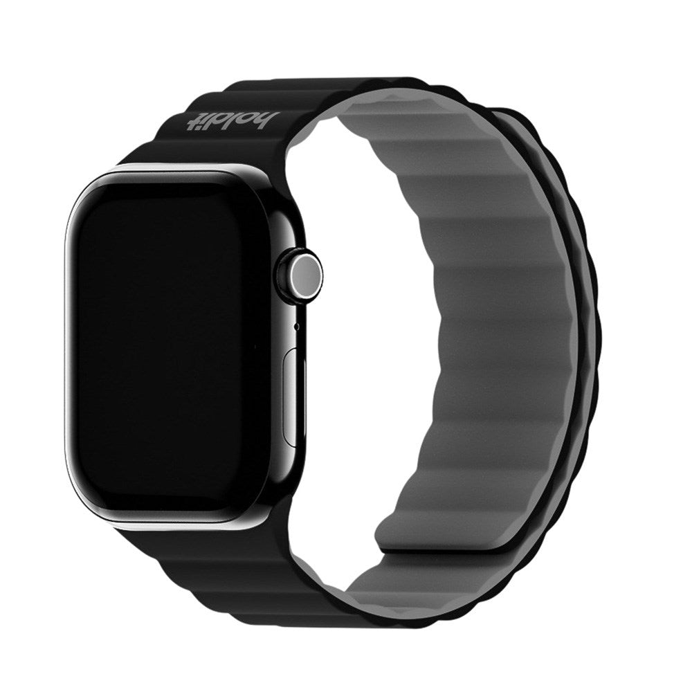 Apple Watch (38/40/SE/41/42mm) Holdit Silikone Rem m. Magnetlukning - Sort / Grå