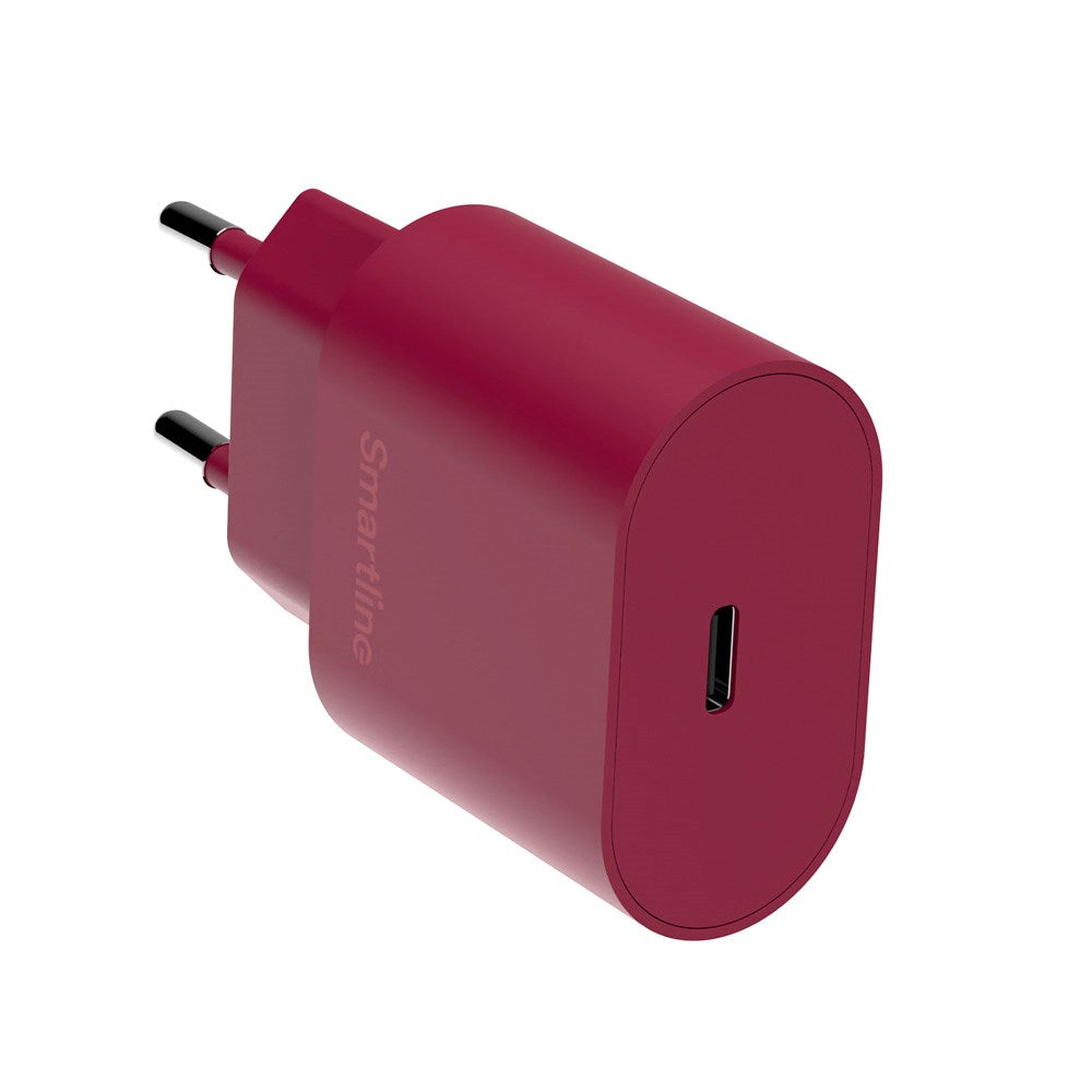 Smartline Vægoplader m. 1 x USB-C - 20W - Mørkerød