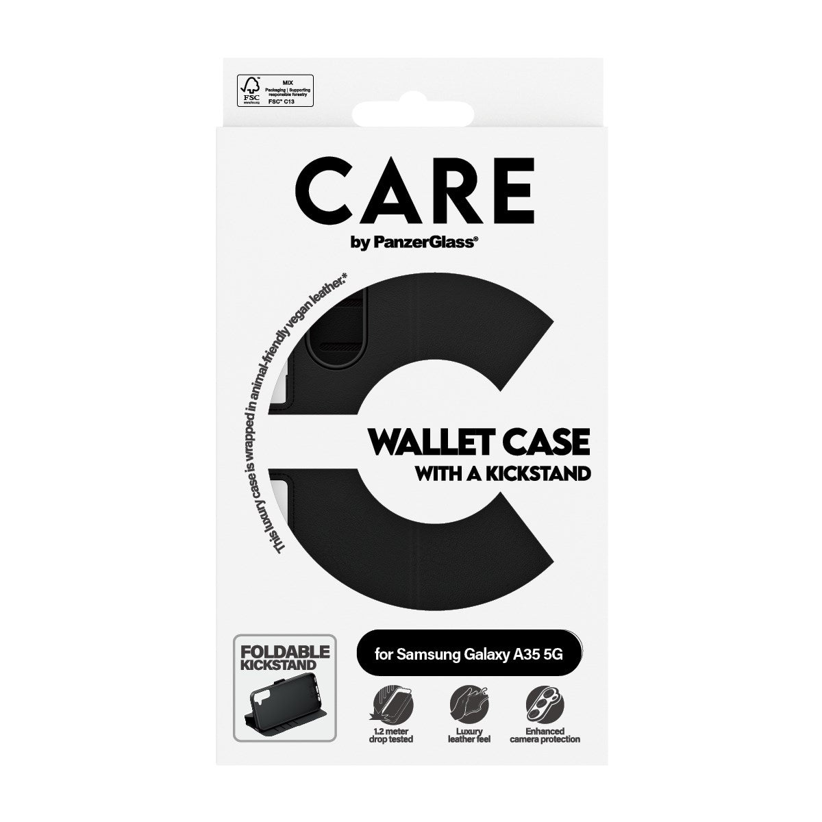 CARE by PanzerGlass Samsung Galaxy A35 (5G) Feature Wallet Case m. Stativ - Svart