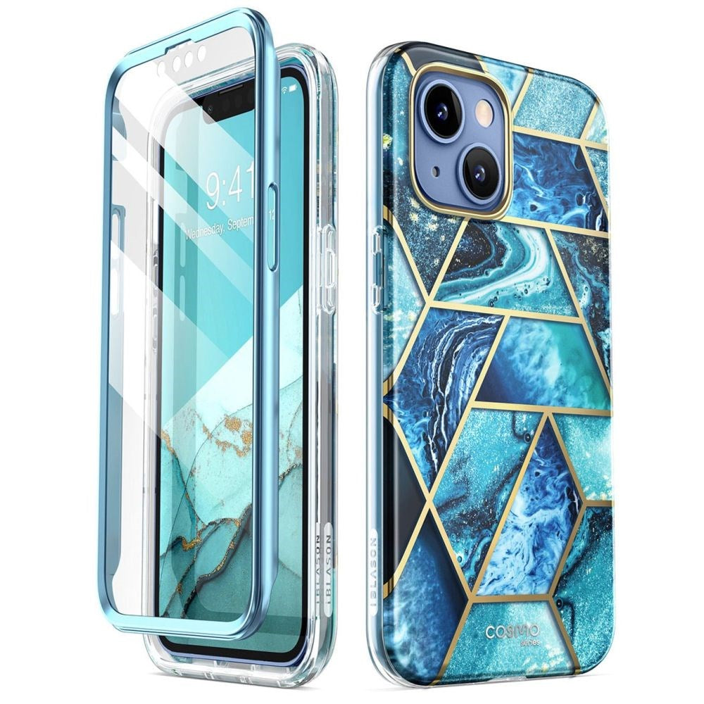 iPhone 14 / 13 i-Blason Cosmo Marble Bagside Cover m. Skærmbeskyttelse - Ocean Blue
