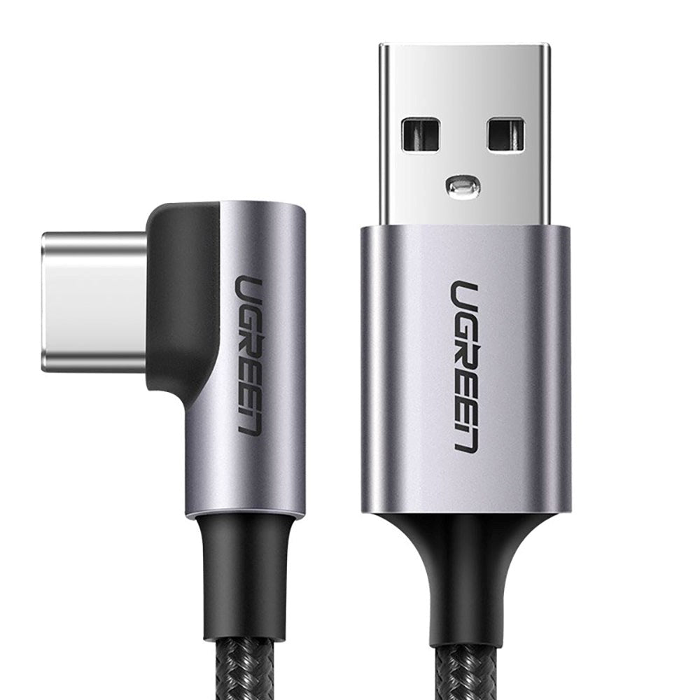 Ugrønn 18W vinklet USB-A til USB-C-kabel - 2 meter - Svart