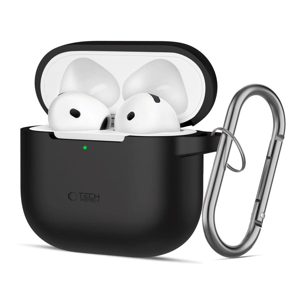 Tech-Protect Apple AirPods 4 silikondeksel m. Karabinhage - Svart
