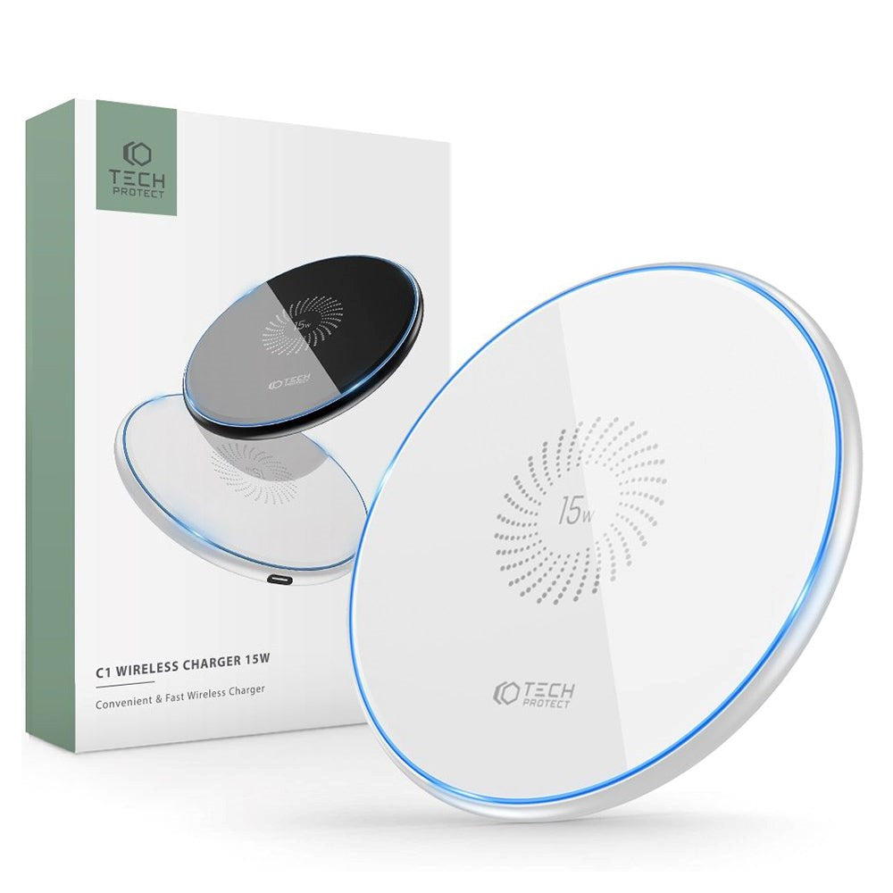 Tech-Protect C1 Single Charging Pad Trådløs lader 15W - Hvit