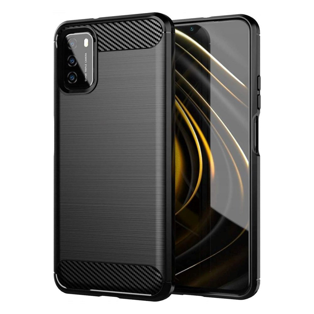 Xiaomi Poco M3 Tech-Protect Fleksibelt Plastik Carbon Cover - Sort
