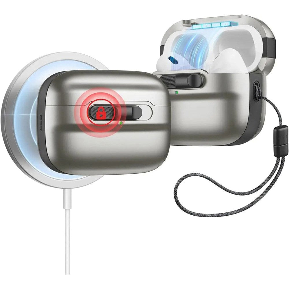 AirPods Pro (1. og 2. generasjon) ESR HaloLock Pulse-deksel - MagSafe-kompatibel - Grå