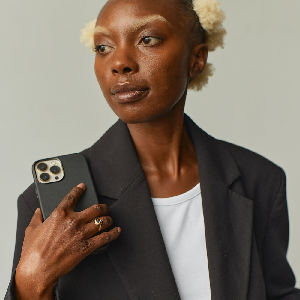 iPhone 13 Pro Max Trunk Bakdeksel i ekte skinn - Svart