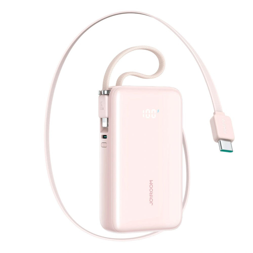 Joyroom JR-PR2L PowerBank m. USB-C Kabel & Lightning Kabel - 35W / 10.000 mAh - Lyserød