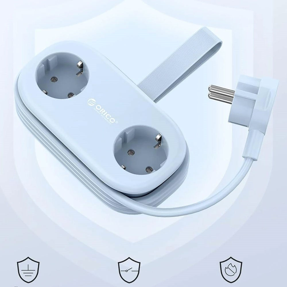 ORICO 5-i-1 Strømskinne m. 20W - 2 x Schuko - 2 x USB-A - 1 x USB-C - Blå