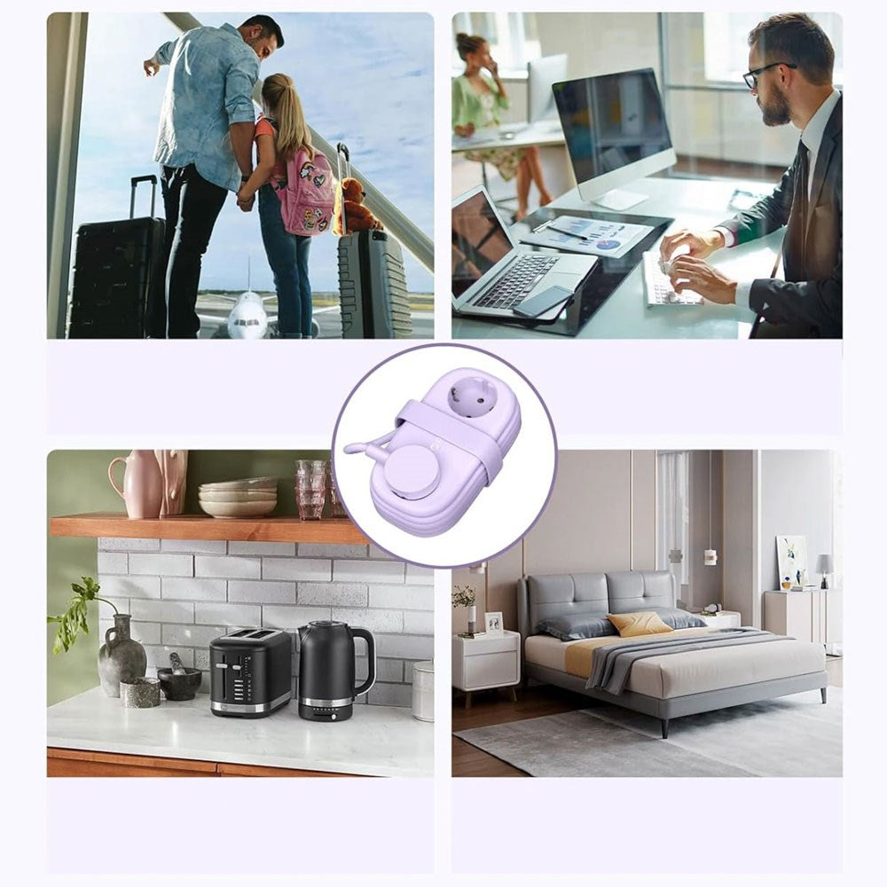ORICO 5-i-1 Strømskinne m. 20W - 2 x Schuko - 2 x USB-A - 1 x USB-C - Lilla