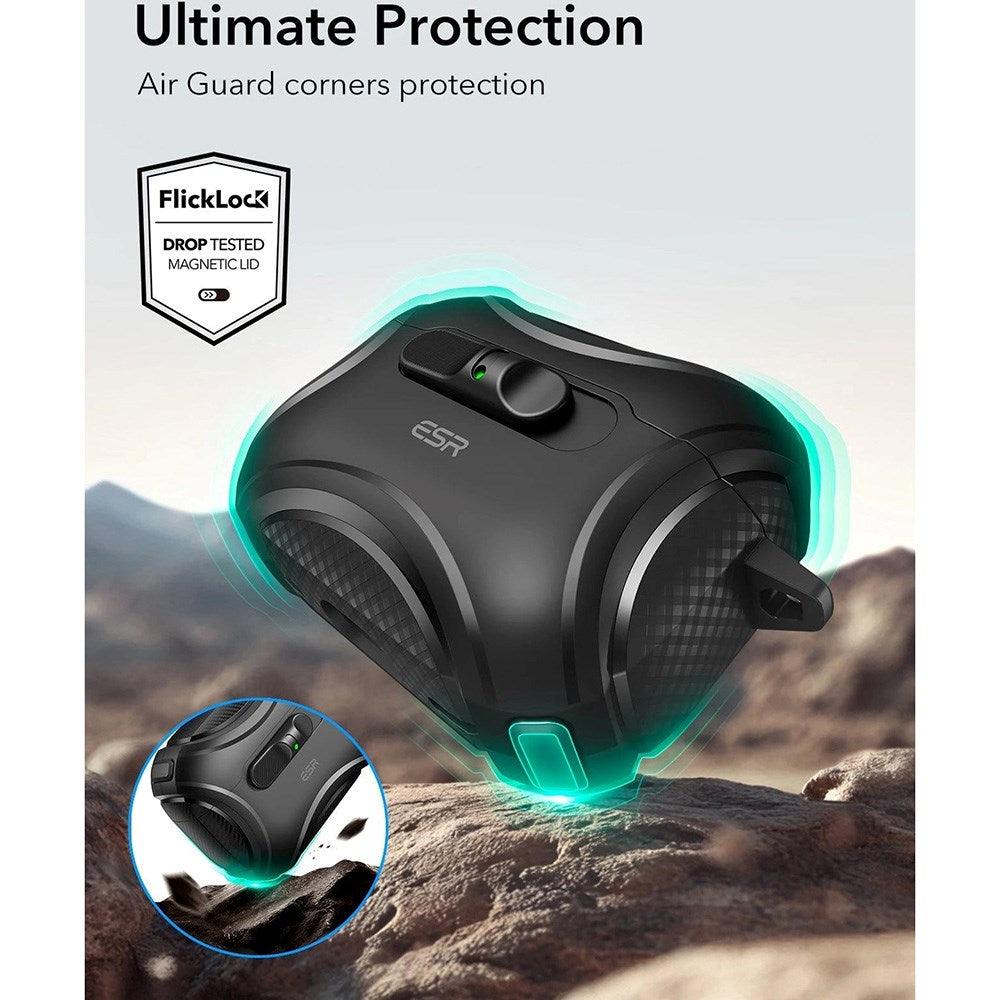 ESR AirPods Pro (3. gen.) Cyber FlickLock Case m. Karabinhage & Lås - Sort