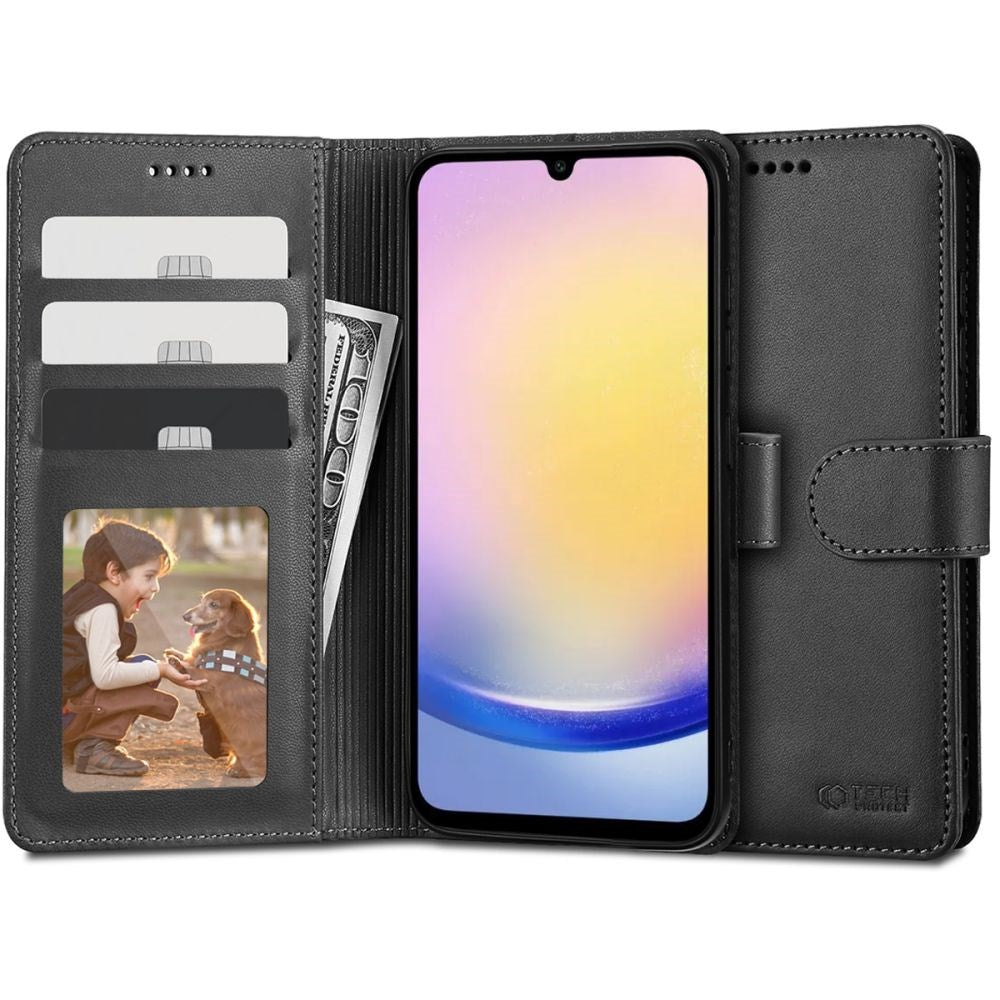 Samsung Galaxy A25 (5G) Tech-Protect Wallet Flip-deksel med. Lommebok og stativfunksjon - svart