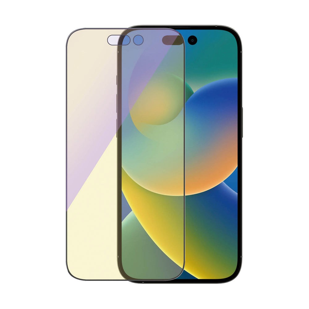 iPhone 14 Pro PanzerGlass AntiBacterial Ultra Wide Fit Screen Protection Glass - Anti-Blue Light m. EasyAligner - Diamantstyrke - Gjennomsiktig / Svart