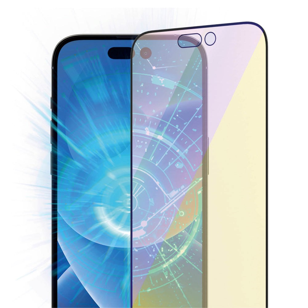 iPhone 14 Pro PanzerGlass AntiBacterial Ultra Wide Fit Screen Protection Glass - Anti-Blue Light m. EasyAligner - Diamantstyrke - Gjennomsiktig / Svart