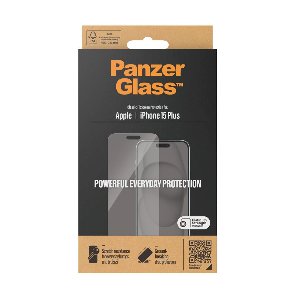 iPhone 15 Plus PanzerGlass Classic Fit skjermbeskytter - Platinum Styrke - Gjennomsiktig