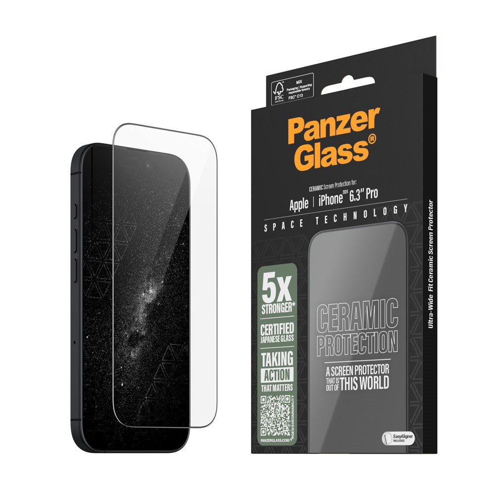 iPhone 16 Pro PanzerGlass Ultra Wide Fit Keramisk Beskyttende glass m. EasyAligner - Black Edge