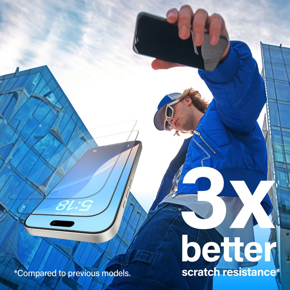 iPhone 16 PanzerGlass Ultra Wide Fit Beskyttelsesglass m. EasyAligner - Anti-reflekterende - Diamantstyrke - Gjennomsiktig / svart kant