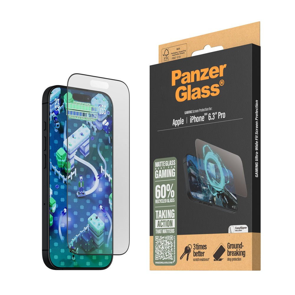 iPhone 16 Pro PanzerGlass Ultra Wide Fit Beskyttende glass m. EasyAligner - Anti-reflekterende - Diamantstyrke - Gjennomsiktig / svart kant