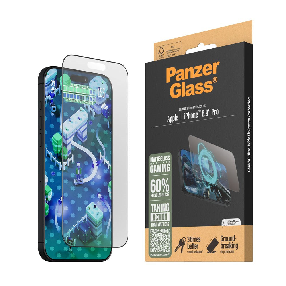 iPhone 16 Pro Max PanzerGlass Ultra Wide Fit Beskyttende glass m. EasyAligner - Anti-reflekterende - Diamantstyrke - Gjennomsiktig / svart kant