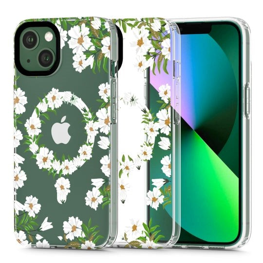 iPhone 13 Tech-Protect MagMood Bakdeksel - MagSafe-kompatibelt - White Daisy
