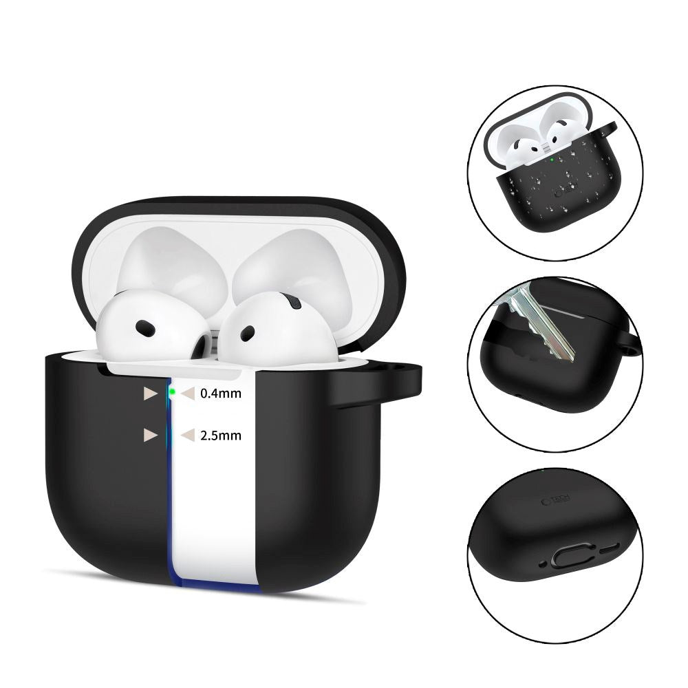 Tech-Protect Apple AirPods 4 silikondeksel m. Karabinhage - Svart