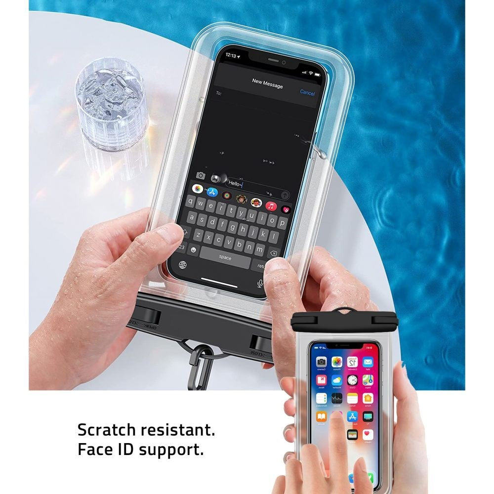 Tech-Protect Universal Waterproof Case Etui - Blå / Gennemsigtig (Maks. Mobil: 163 x 90 x 10 mm)