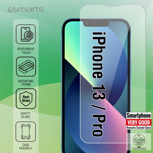 iPhone 16e / 14 / 13 / 13 Pro 4smarts Second Glass X-Pro Clear Tempered Glass m. Monteringsramme - Case Friendly - Gjennomsiktig