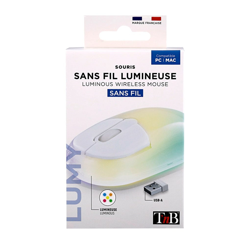 T'NB Souris Sans Fil Trådløs USB-A Mus m. Lys - Gennemsigtig / Multi