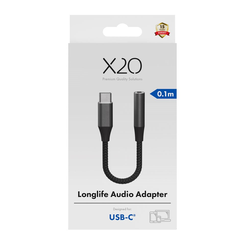 X2O Longlife USB-C til Minijack Lyd Adapter - 0.1m - Sort