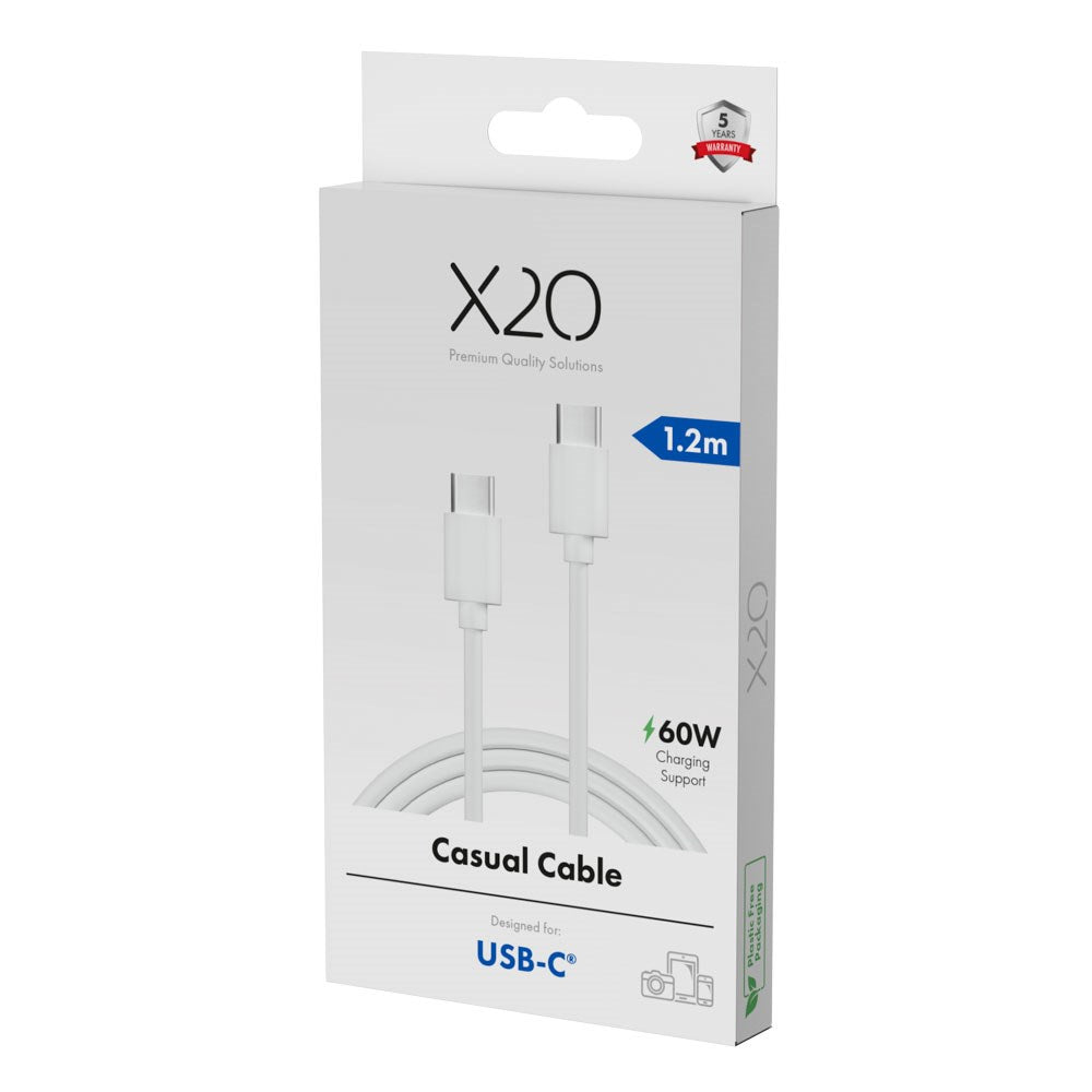 X2O Basic USB-C til USB-C Kabel - 1.2m / 60W - Hvid